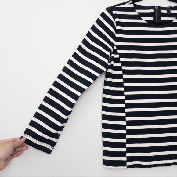 J Crew Sailor Side Seam Striped Top M Black Quarter Sleeve Heavyweight Cotton - Picture 4 of 6